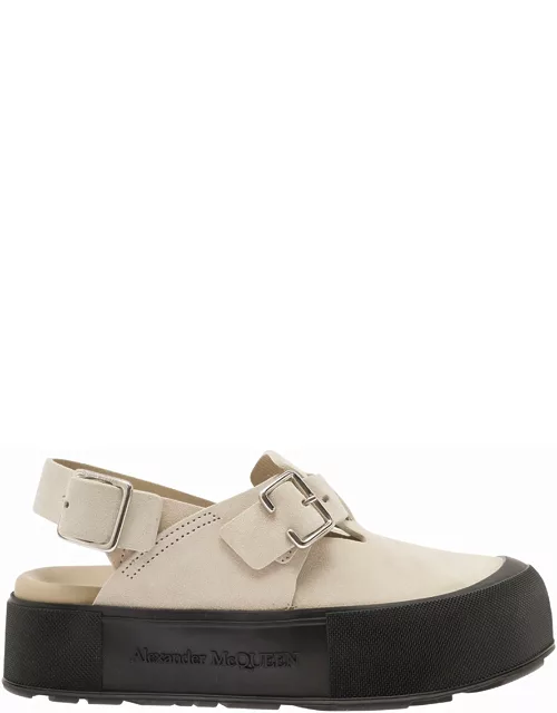 Alexander McQueen mount Slick Beige Close-toe Sandals With Platform And Logo Engraved In Leather Man