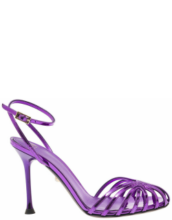 Alevì ally Purple Sandals With Stiletto Heel In Metallic Leather Woman