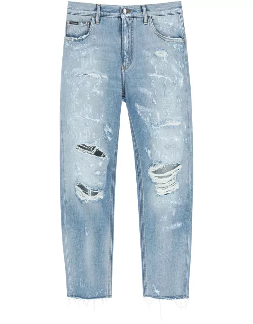 Dolce & Gabbana Loose Fit Jeans In Destroyed Deni