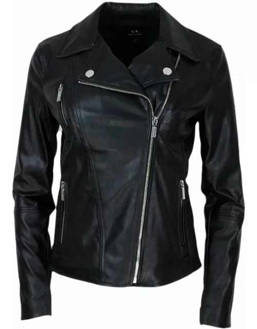 Armani Collezioni Faux Leather Biker Jacket With Zip Fastening