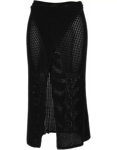 ANDREĀDAMO fishnet Knit Midi Wrap Skirt
