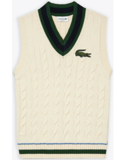 Lacoste Pullover Off-white cable knit sleeveless sweater