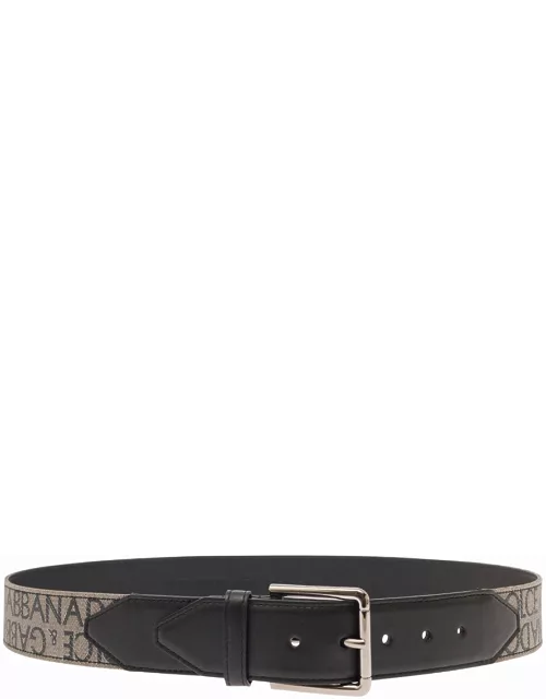 Dolce & Gabbana Black Belt With All-over Jacquard Logo And Leather Inserts Man