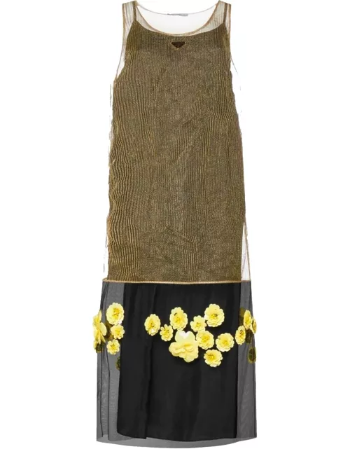 Prada 3d Flowers Lurex Knitted Dres