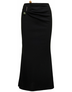 Christopher Esber Long Black Ribbed Skirt With Quartz Hardware Detail In Elasticated Polyester Woman