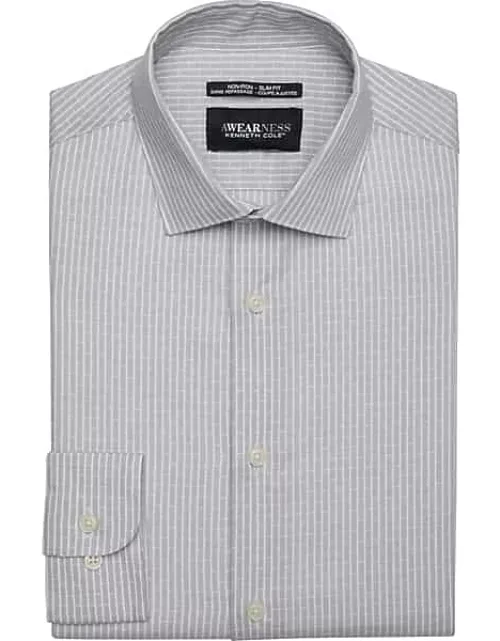 Awearness Kenneth Cole Men's Slim Fit Spread Collar Dress Shirt Gray Stripe