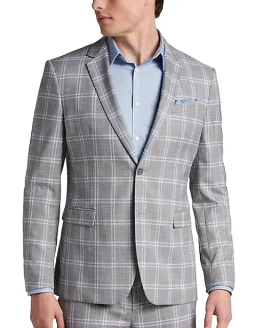 Egara Skinny Fit Plaid Men's Suit Separates Jacket Gray/Blue Plaid