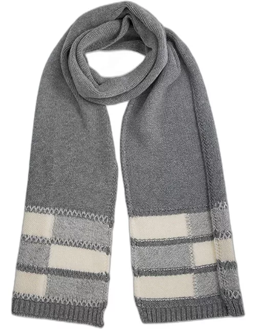 Dents Knitted Patchwork Scarf In Grey