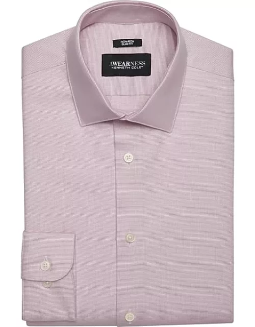 Awearness Kenneth Cole Men's Slim Fit Spread Collar Dress Shirt Pink Check
