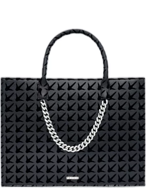 Claw-Printed Leather Tote Bag - Pitch Black
