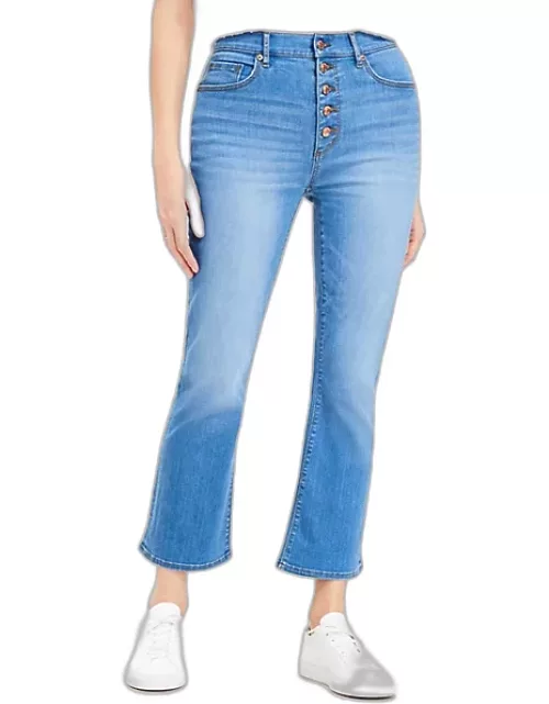 Loft Tall Curvy Button Front High Rise Kick Crop Jeans in Bright Mid Indigo Wash