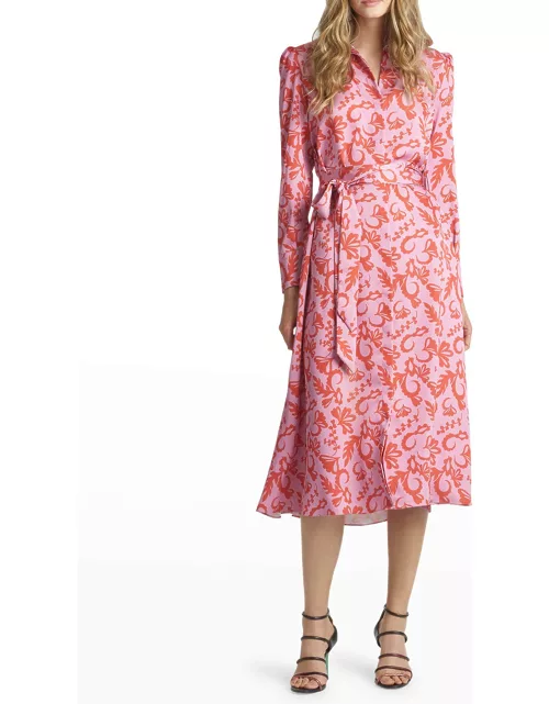 Lenora Belted Floral Midi Shirtdres