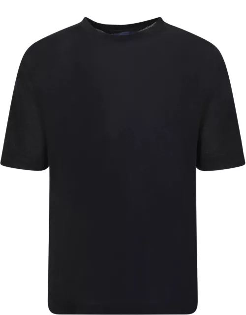 Lardini Linen And Cotton Blend Black T-shirt