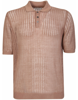 Ballantyne Camel Perforated Linen Polo Shirt