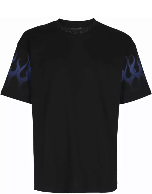 Vision of Super Black Tshirt With Blue Flame