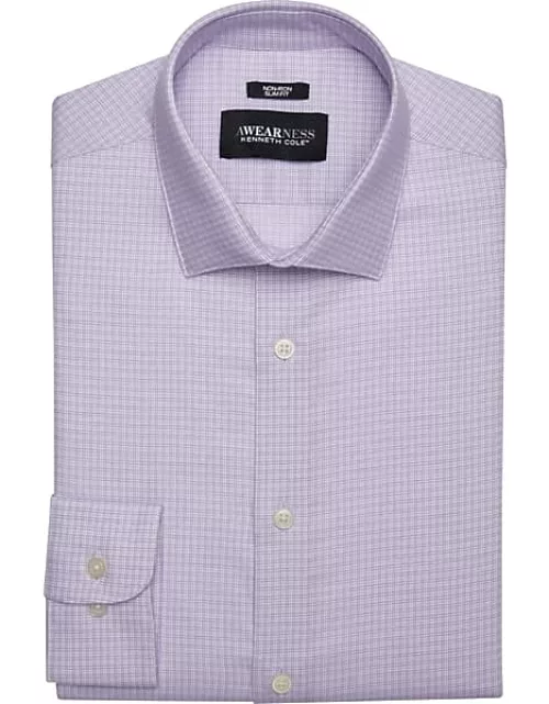Awearness Kenneth Cole Men's Slim Fit Spread Collar Dress Shirt Lavender Plaid