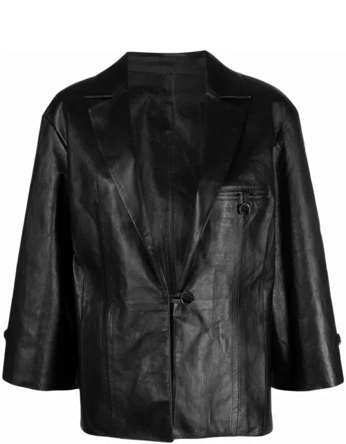 Black leather jacket with crop sleeve