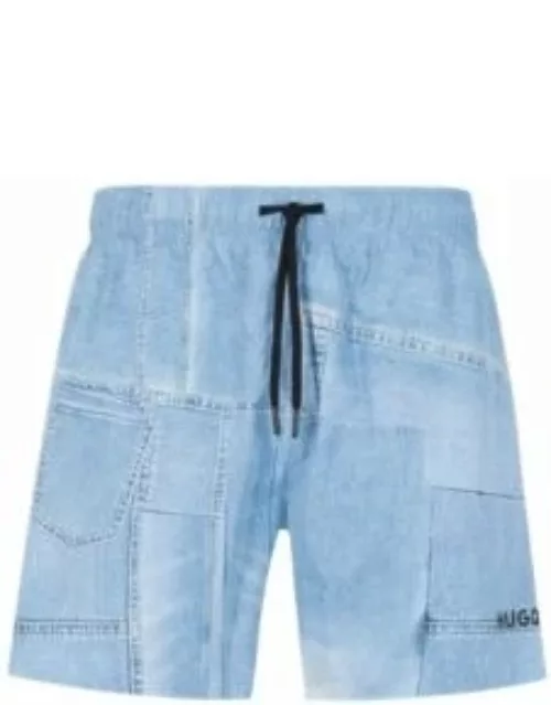 Quick-dry swim shorts with denim print- Light Blue Men's Swim Short