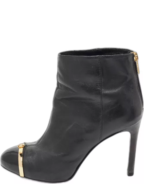 Tory Burch Black Leather and Patent Ankle Bootie