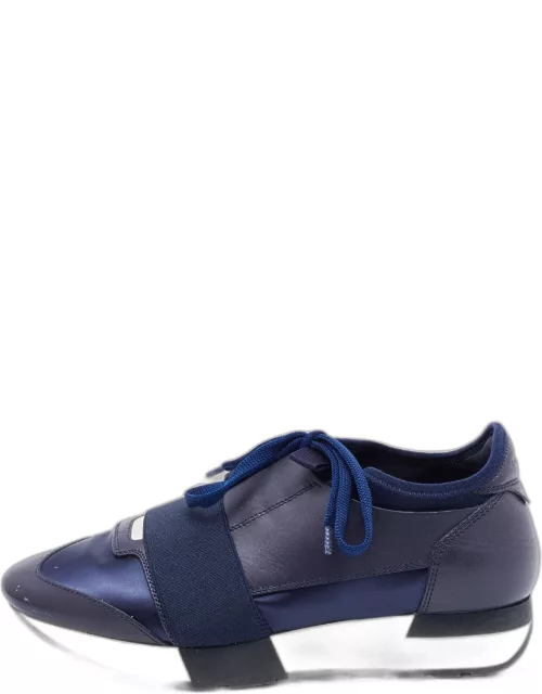 Balenciaga Blue Leather and Satin Race Runner Sneaker