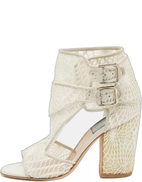 Laurence Dacade White Lace and Suede Rush Macrame Open Toe Bootie