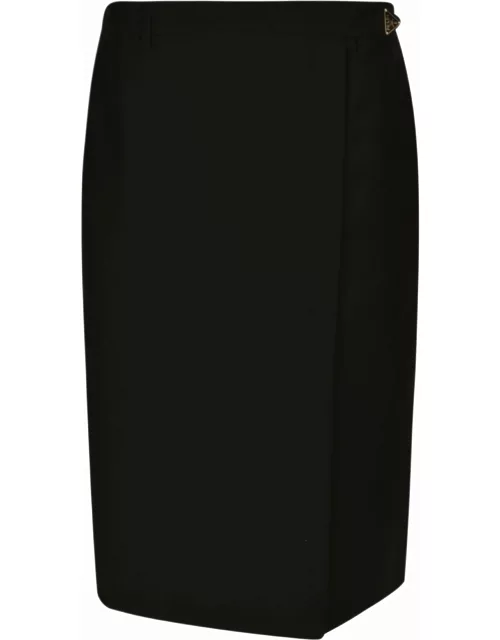 Prada Metal Logo Plaque Plain Skirt