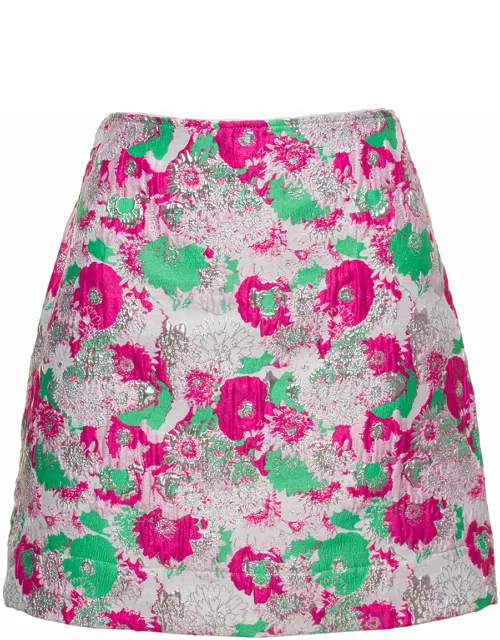Multicolor Mini A-line Skirt With 3d Jacquard Floreal Motif In Recycled Polyester Woman Ganni