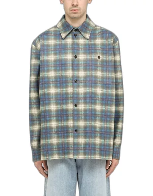 Tartan-patterned leather shirt-jacket