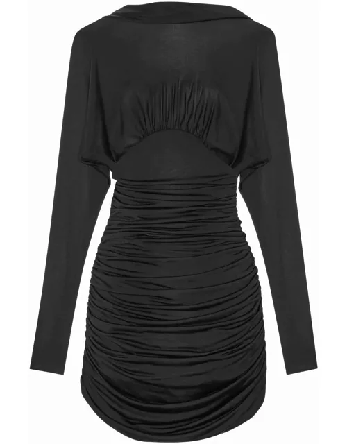 Short black dress with ruffle