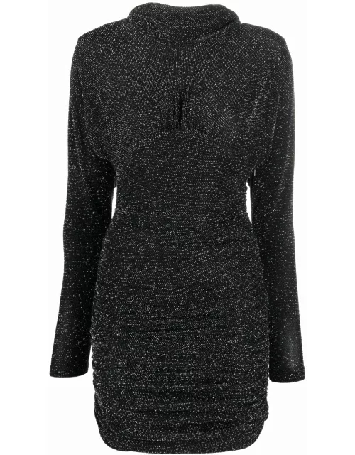 Short black glittery dress with ruffle