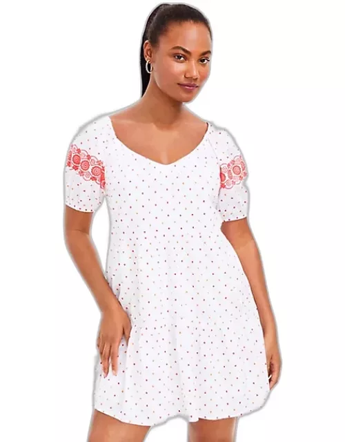 Loft Dot Embroidered Tiered Swing Dres