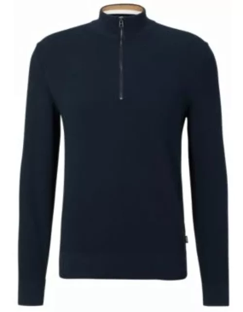 Structured-cotton regular-fit sweater with zip neckline- Dark Blue Men's Sweater