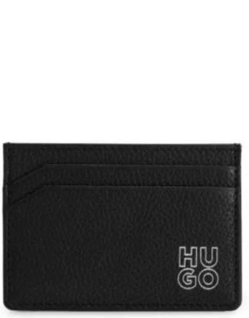 Grained-leather card holder with stacked logo- Black Men's Wallet