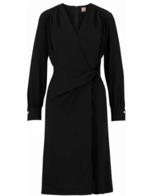 Wool-blend slim-fit dress with twist front- Black Women's Business Dresse