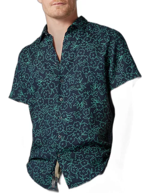 Men's Barrytown Geo-Floral Linen Short-Sleeve Shirt