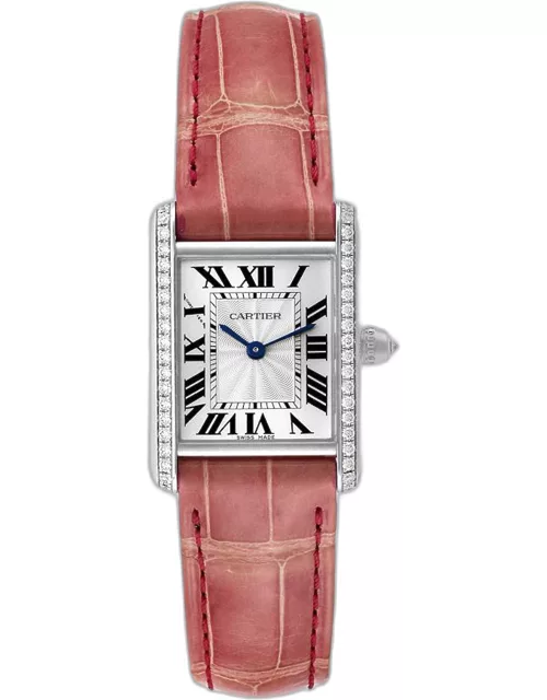 Cartier Silver Diamonds 18K White Gold Tank Louis WJTA0011 Women's Wristwatch 29.5 m