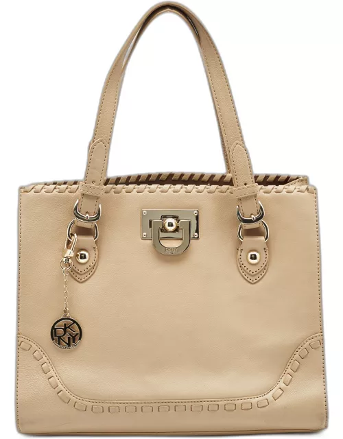 DKNY Beige Leather Beekman French Whipstitch Trim Tote