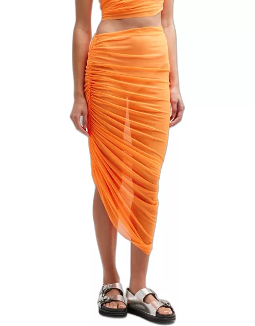 Diana Asymmetric Long Shirred Skirt