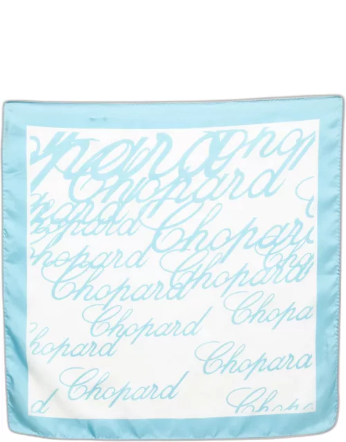 Chopard Vintage Light Blue/ White Logo Perfume Art Silk Square Scarf