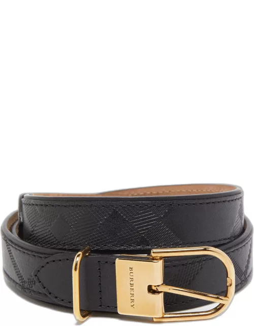 Burberry Black Embossed Check Leather Buckle Belt 90C