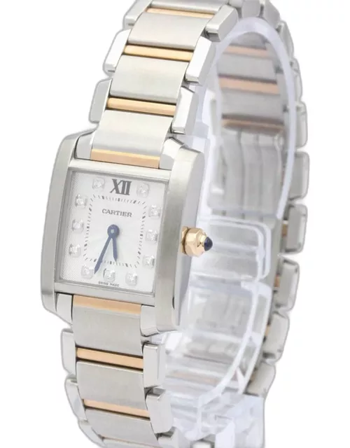 Cartier Silver Diamonds 18K Yellow Gold And Stainless Steel Tank Francaise WE110004 Women's Wristwatch 20 m