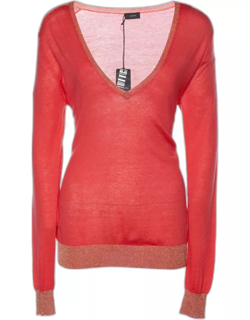 Joseph Pink Cashmere Knit Lurex Detail V-Neck Sweater