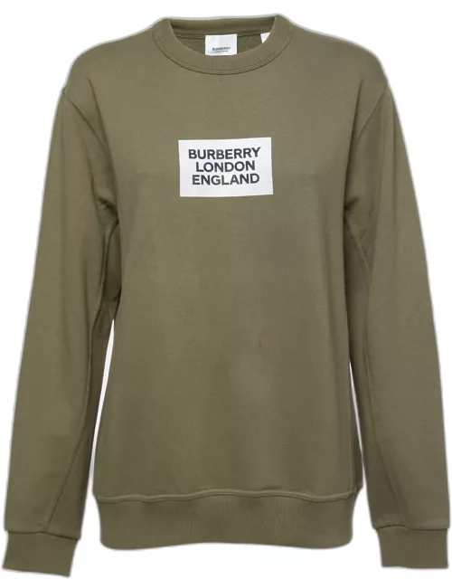 Burberry Dark Moss Cotton Crew Neck Side Panel Sweatshirt