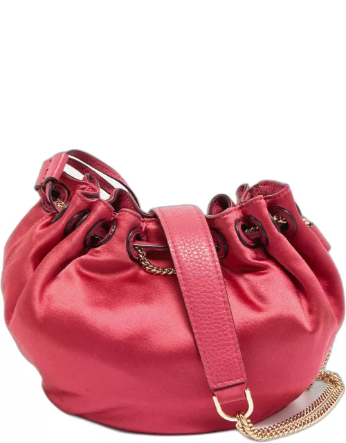 Diane Von Furstenberg Magenta Satin Mini Love Power Drawstring Bucket Bag