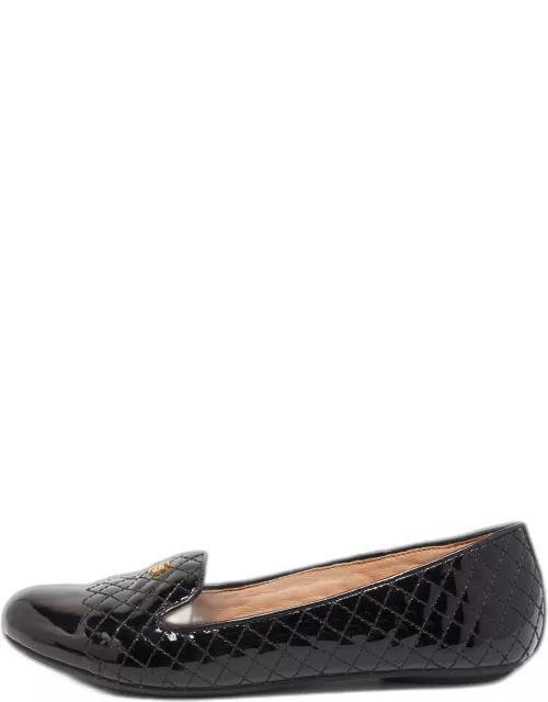Tory Burch Black Quilted Patent Leather Smoking Slipper