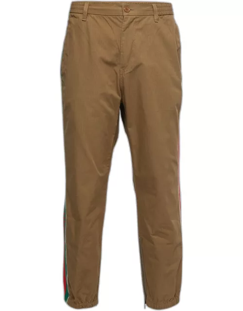 Gucci Brown Cotton Logo Band Detail Trousers