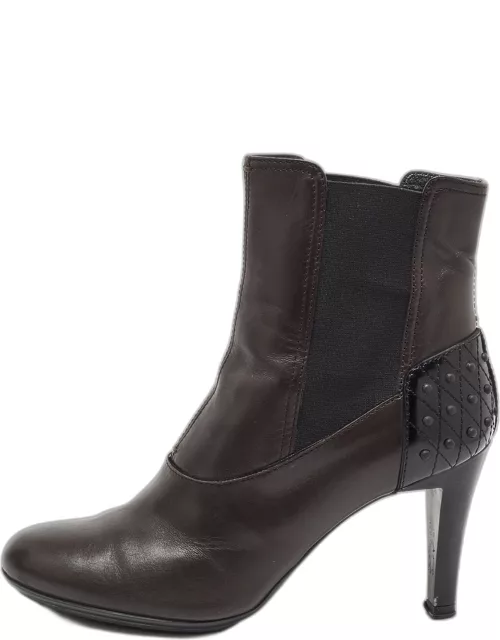 Tod's Dark Brown Leather Ankle Bootie