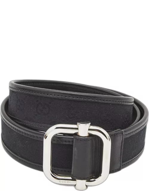 Gucci Black GG Canvas and Leather Buckle Belt 85C