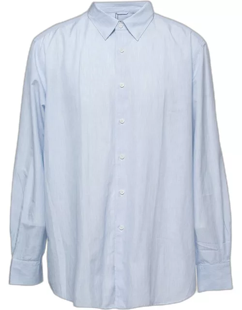 Ermenegildo Zegna Blue Striped Cotton and Linen Button Front Shirt