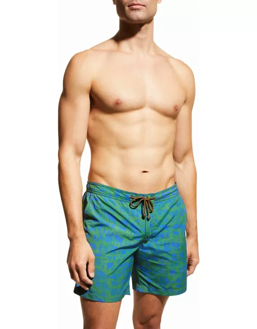 Men's Brushstroke-Print Swim Shorts, Green